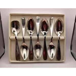 Serrated Edge Grapefruit Spoon Set Sugar Sheffield England Silver Plate Eales